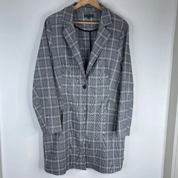 Adrianna Papell EUC Women's Gray Plaid Longline Academic Classic Preppy Coat - Picture 2 of 11